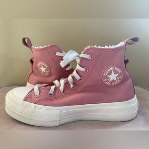 Converse Mauve Rose Leather Sherpa Lined High-Top Sneakers Women’s Size 6